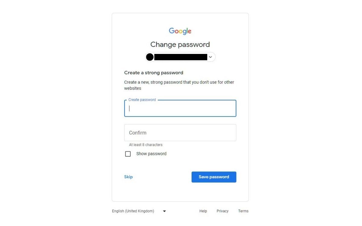 Uno screenshot della sezione Modifica password