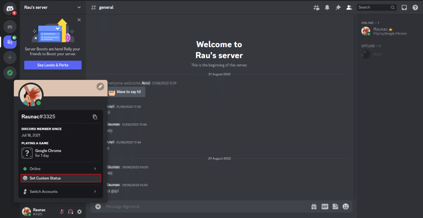 Imposta l'opzione Stato personalizzato su Discord PC