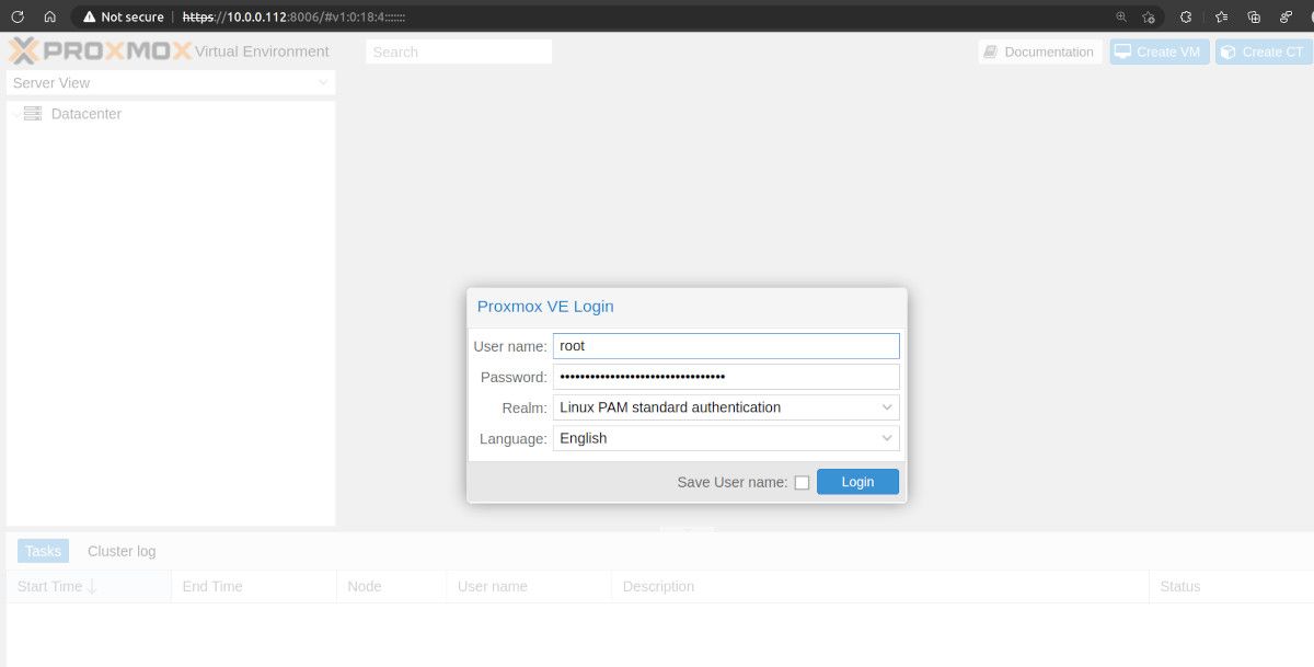 proxmox root_ pagina iniziale