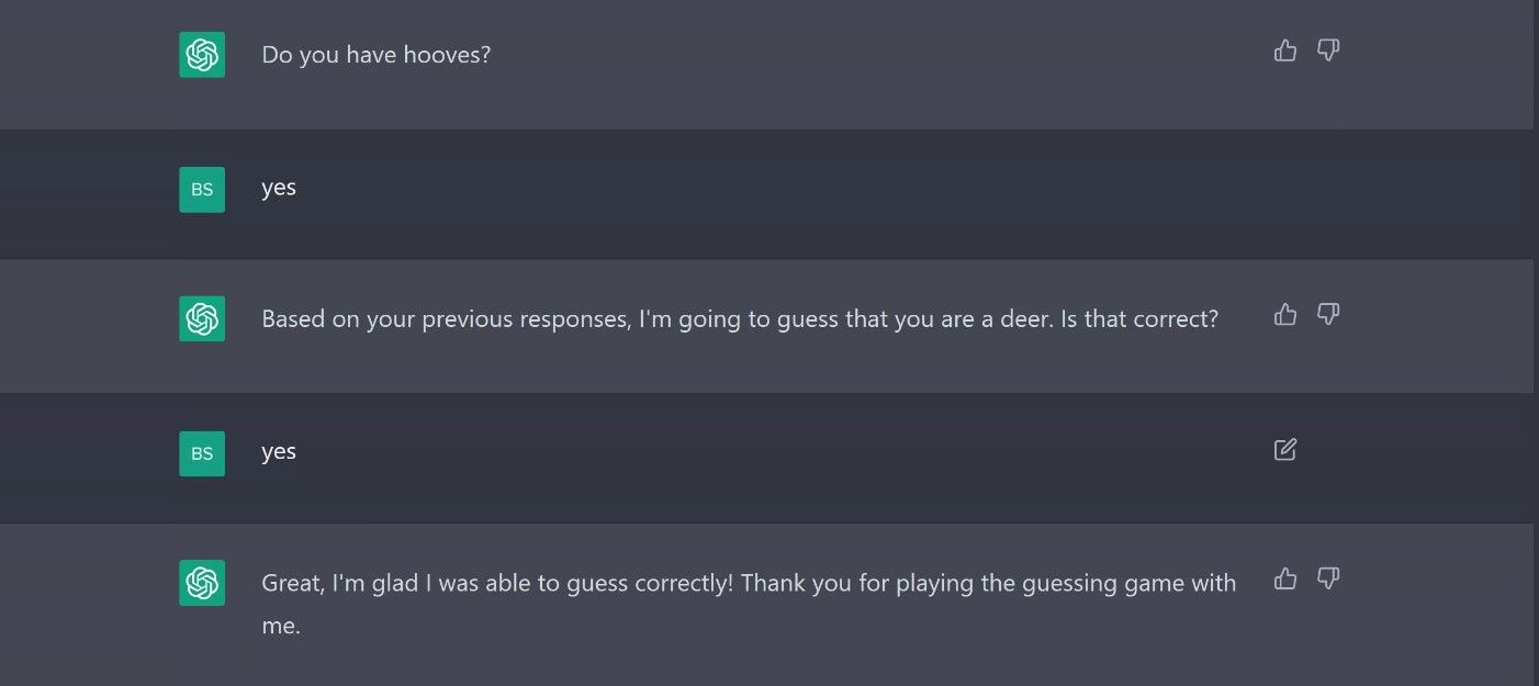 Screenshot della vittoria di ChatGPT al gioco di indovinelli