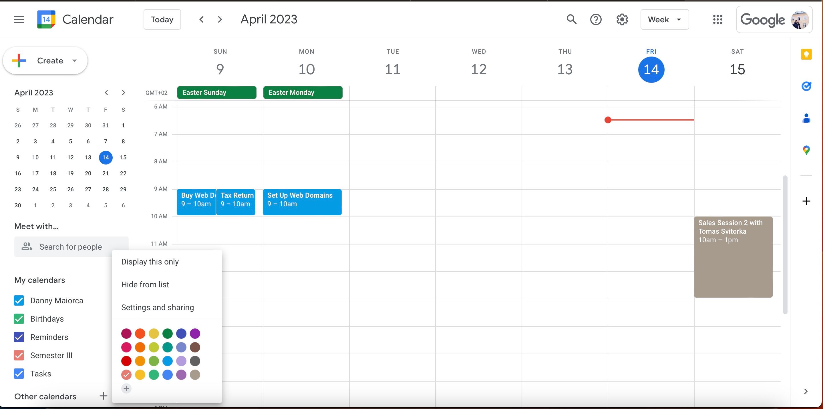 Impostazioni e condivisione in Google Calendar Schermata