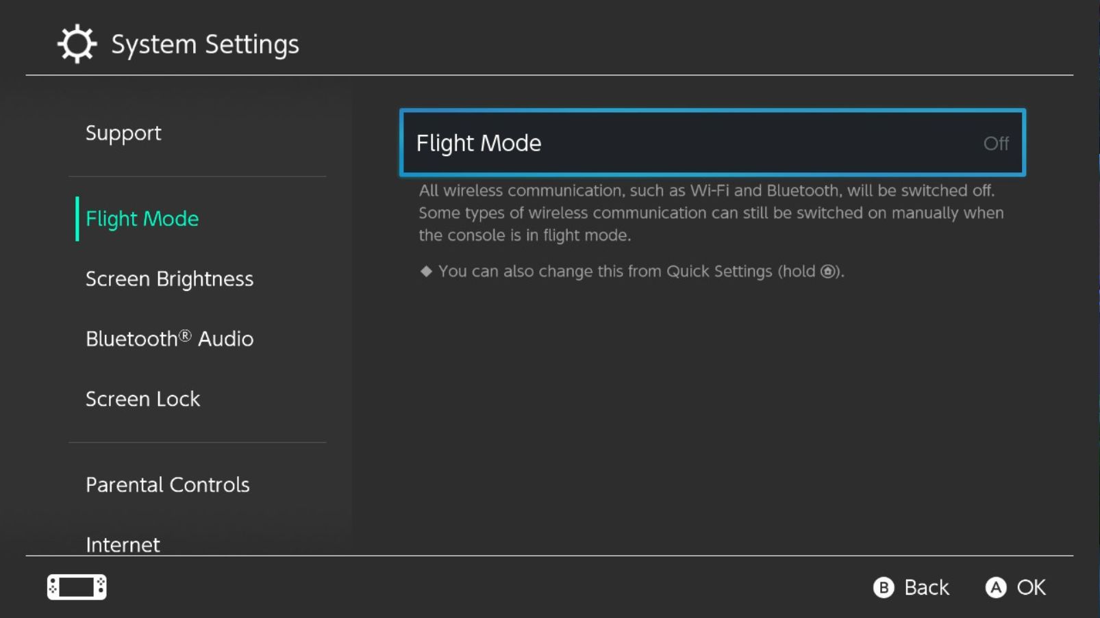 Impostazioni della modalità aereo di Nintendo Switch 