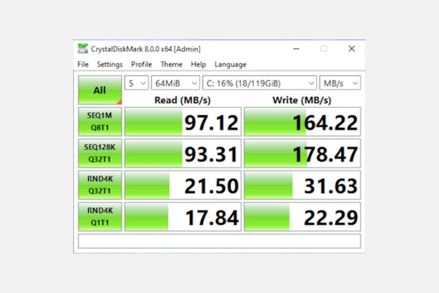 Risultato del test Crystal Diskmark Speed ​​di un HDD Sata