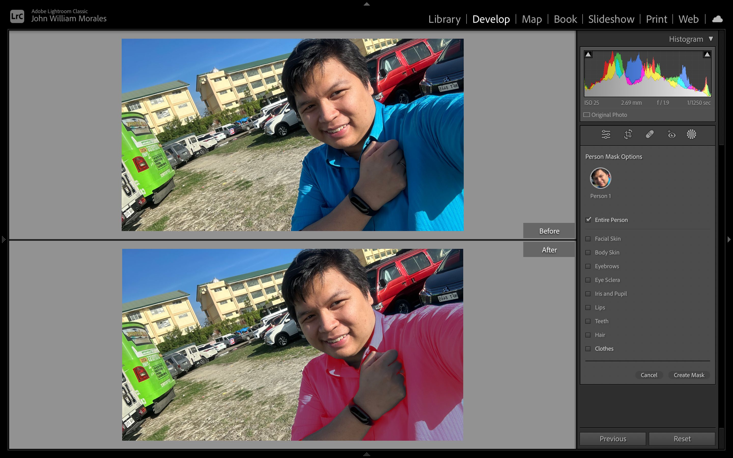 Opzioni maschera persona su Adobe Lightroom