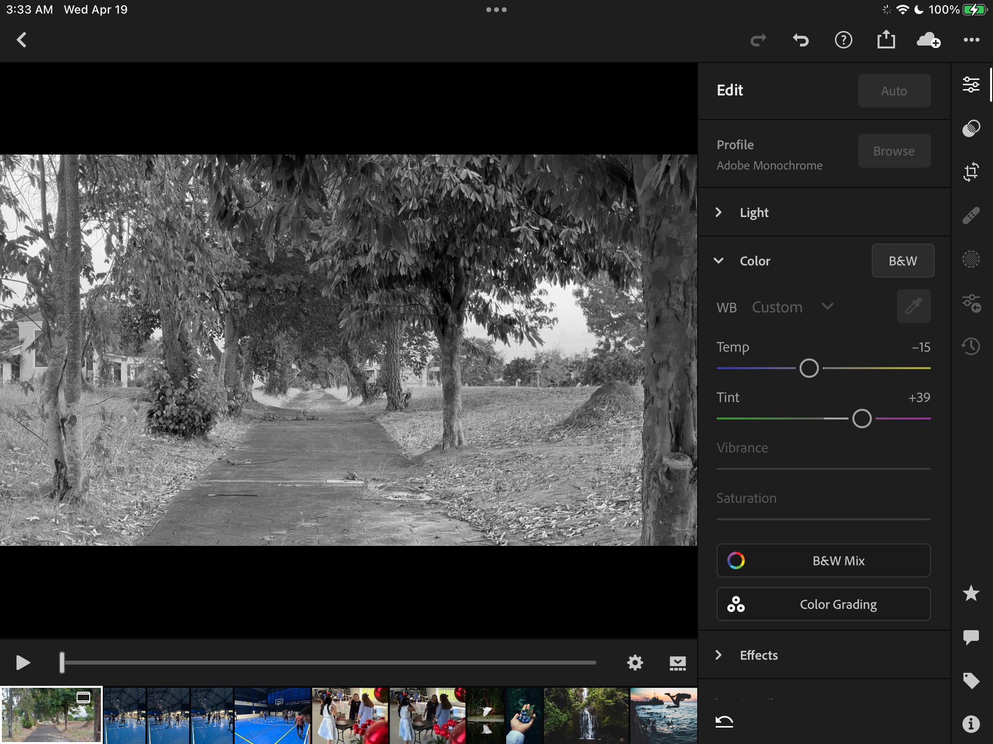 Trasforma i video in bianco e nero su Lightroom