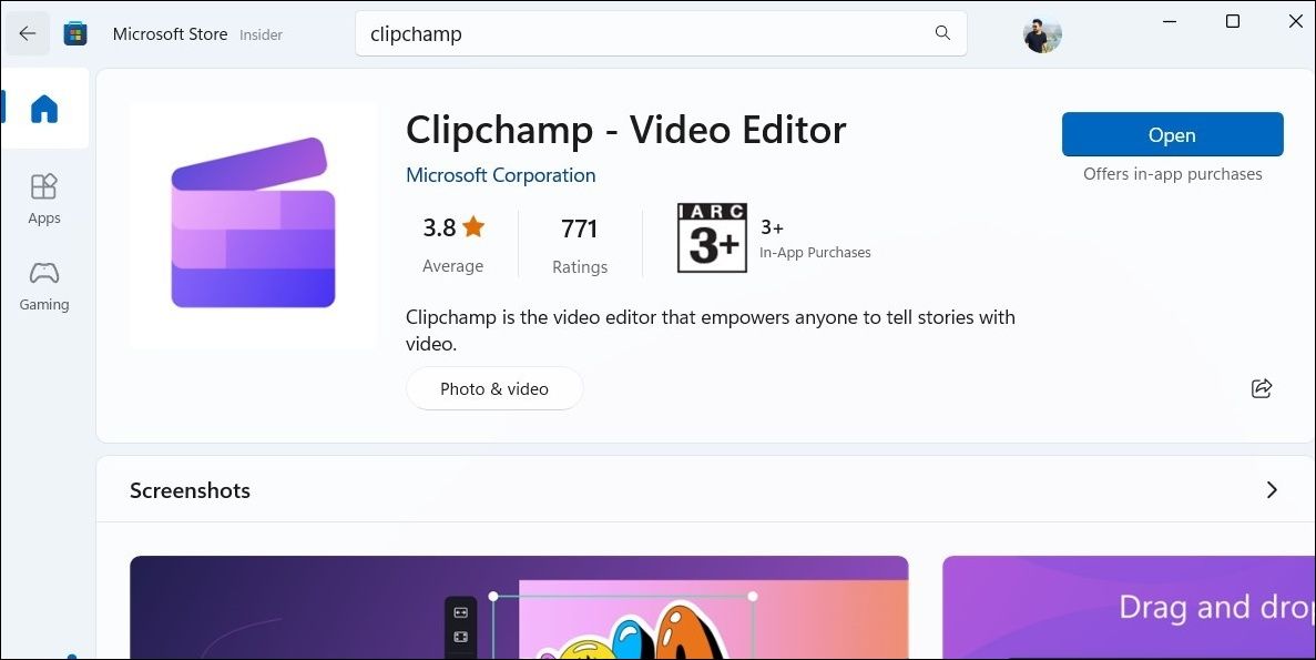 Aggiorna l'app Clipchamp in Windows