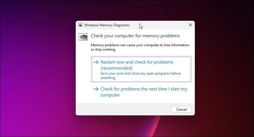 Riavvio dello strumento di diagnostica della memoria di Windows