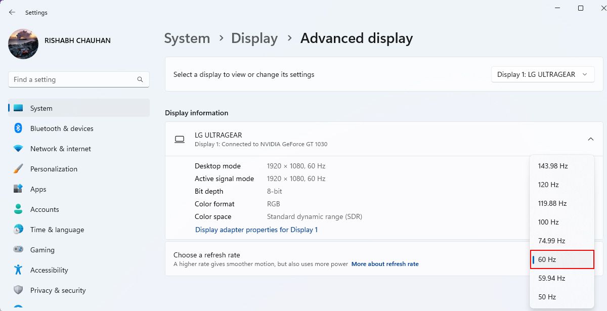 Impostazioni di visualizzazione avanzate di Windows