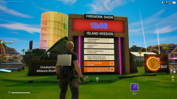 Lancio di fuochi d'artificio a Coachella Island in Fortnite.