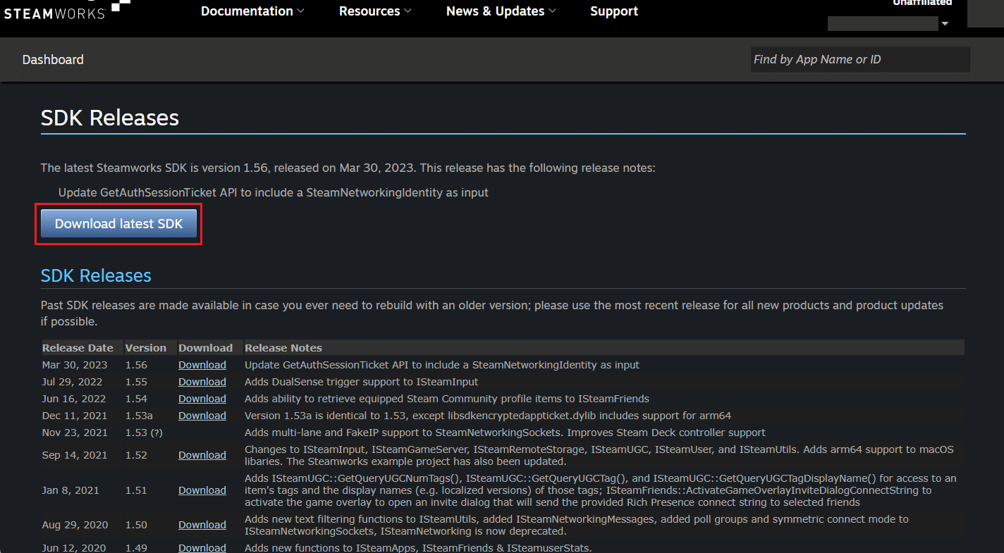 visita la pagina dei download dell'SDK di Steamworks e fai clic su Scarica l'ultimo SDK | Quanto costa Steam per vendere un gioco?