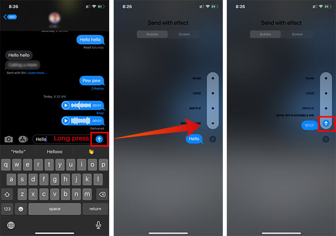 Invia messaggi con iMessage Bubble Effects su iPhone