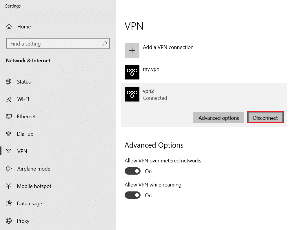 fare clic sul pulsante Disconnetti per disconnettere VPN