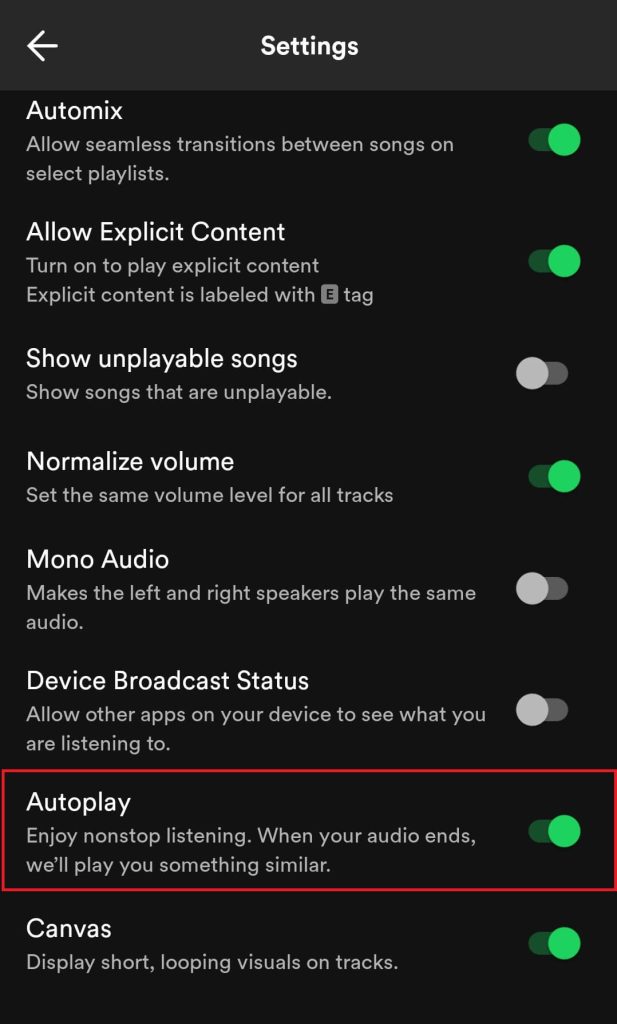 Interrompi la riproduzione automatica di Spotify sullo smartphone