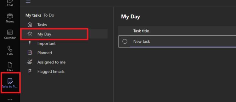 Microsoft Teams, La mia giornata Visualizza nell'app Task by Planner e To Do