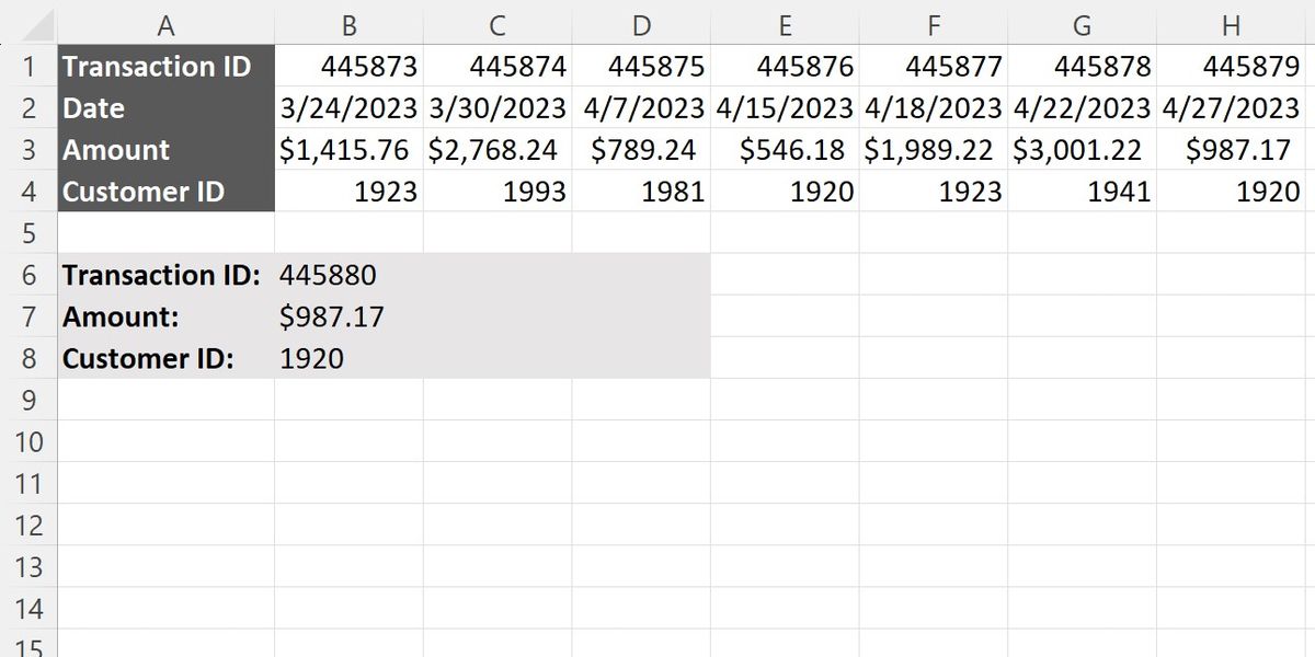 Un libro mastro delle vendite di base con una query che trova una corrispondenza non completa.