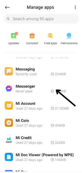 Scegli Messenger per cancellare la cache su Android