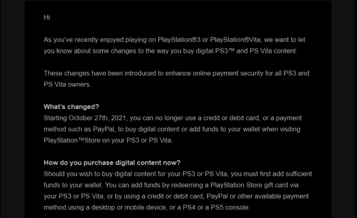 Email di aggiornamento sul finanziamento del PS Store