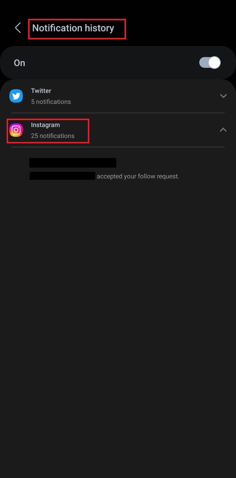 Tocca Cronologia notifiche e scorri verso il basso fino a Instagram. | Come leggere i messaggi non inviati su Instagram