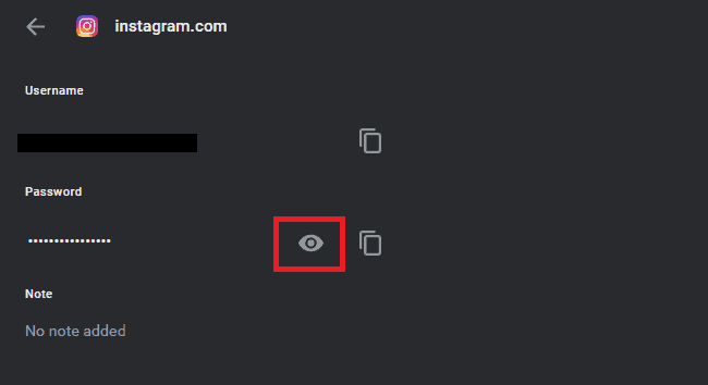 Fare clic sull'icona dell'occhio per vedere la password