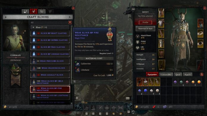 Creare elisir in Diablo 4