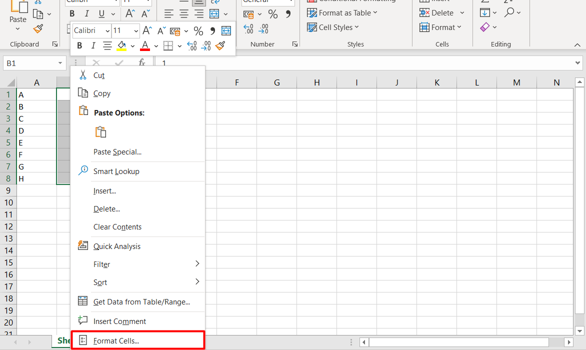 Fare clic con il tasto destro e scegliere Formato celle | Come proteggere le celle in Excel senza proteggere il foglio