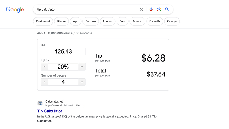 Schermata del calcolatore dei suggerimenti di ricerca google