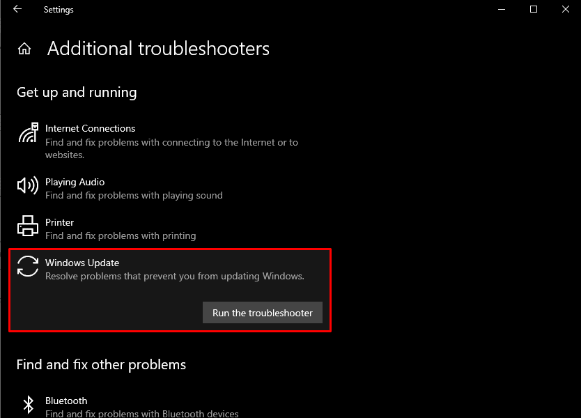 In Diventa operativo, fai clic su Windows Update, quindi su Esegui lo strumento di risoluzione dei problemi.