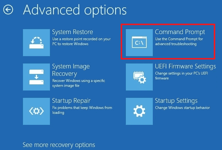 Fare clic su Risoluzione dei problemi e quindi su Prompt dei comandi.