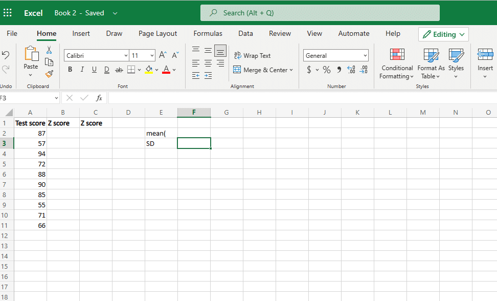 Supponiamo che questi siano i dati che hai nel tuo Excel e che desideri trovare il punteggio z