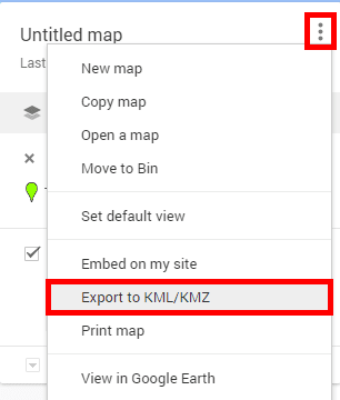 Fai clic sui tre punti verticali nell'angolo in alto a sinistra e seleziona Esporta in KML/KMZ