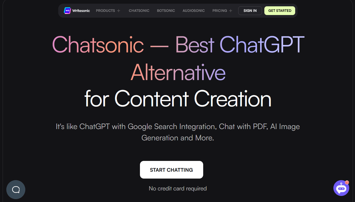 Pagina iniziale di ChatSonic