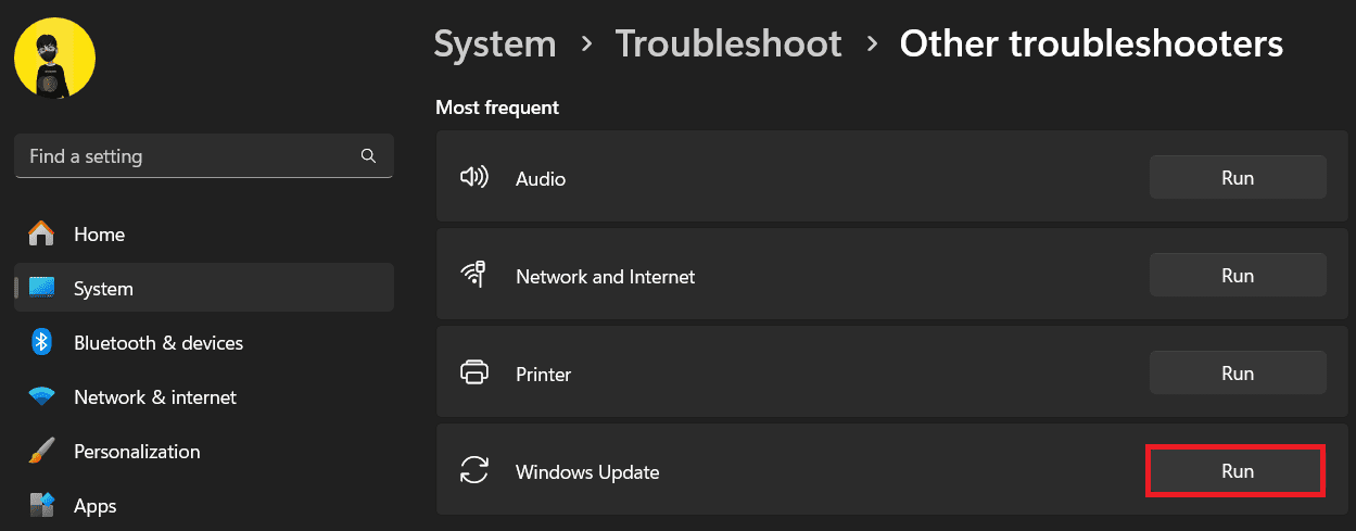 Fare clic su Altro strumento di risoluzione dei problemi e quindi sull'opzione Esegui accanto a Windows Update | Correzione dell'aggiornamento KB5032288 che non si installa su Windows 11