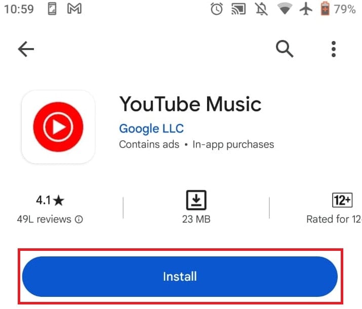 Installa l'applicazione musicale Youtube disponibile nel Google Play Store.