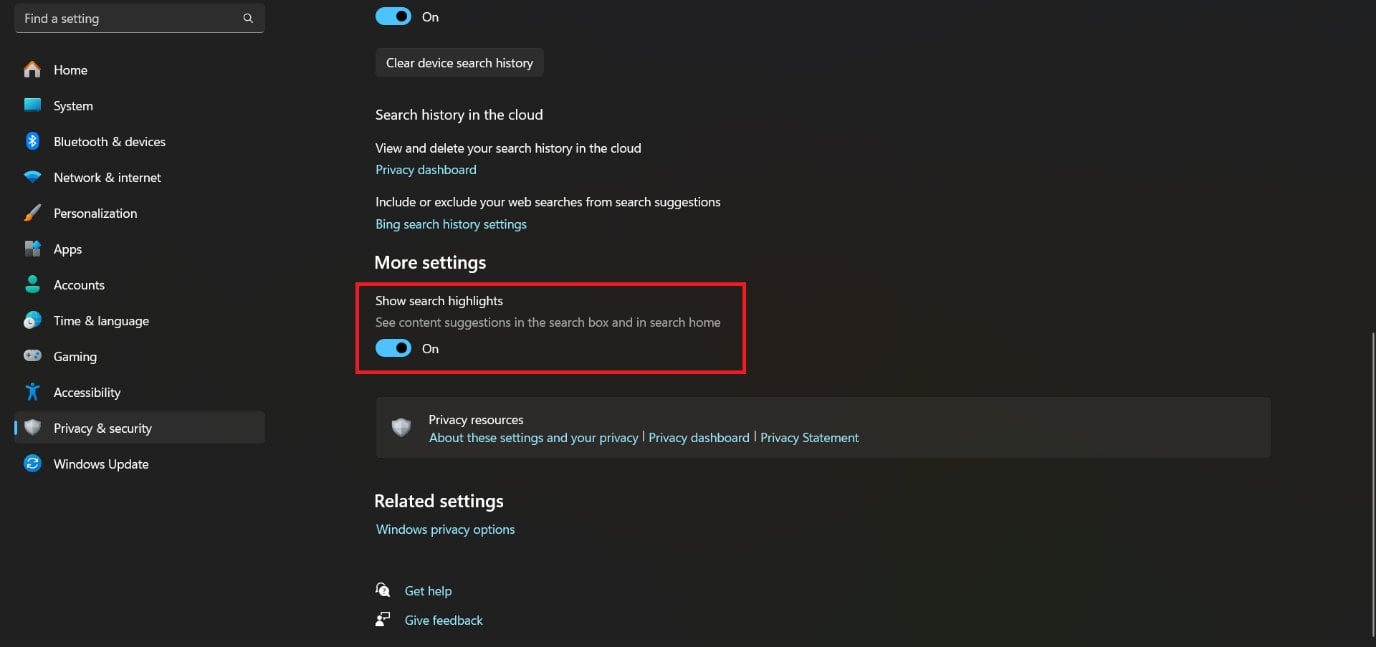 Disattiva mostra evidenziazioni ricerca Come disinstallare o rimuovere permanentemente Bing su Windows 11