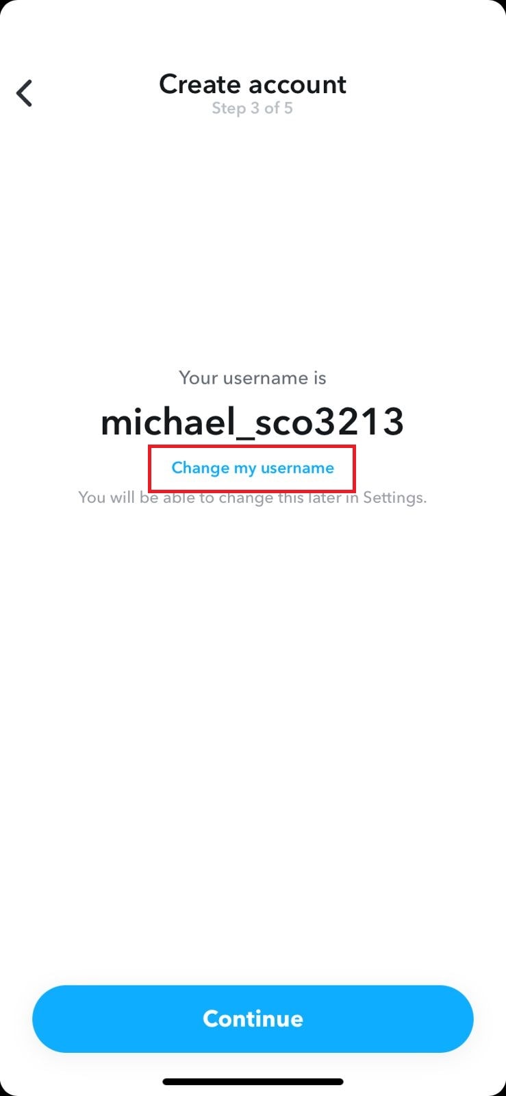 toccare Cambia il mio nome utente | creare un account Snapchat senza numero di telefono 