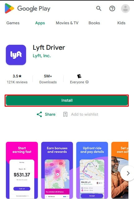 Screenshot dell'app Lyft Driver sul Play Store