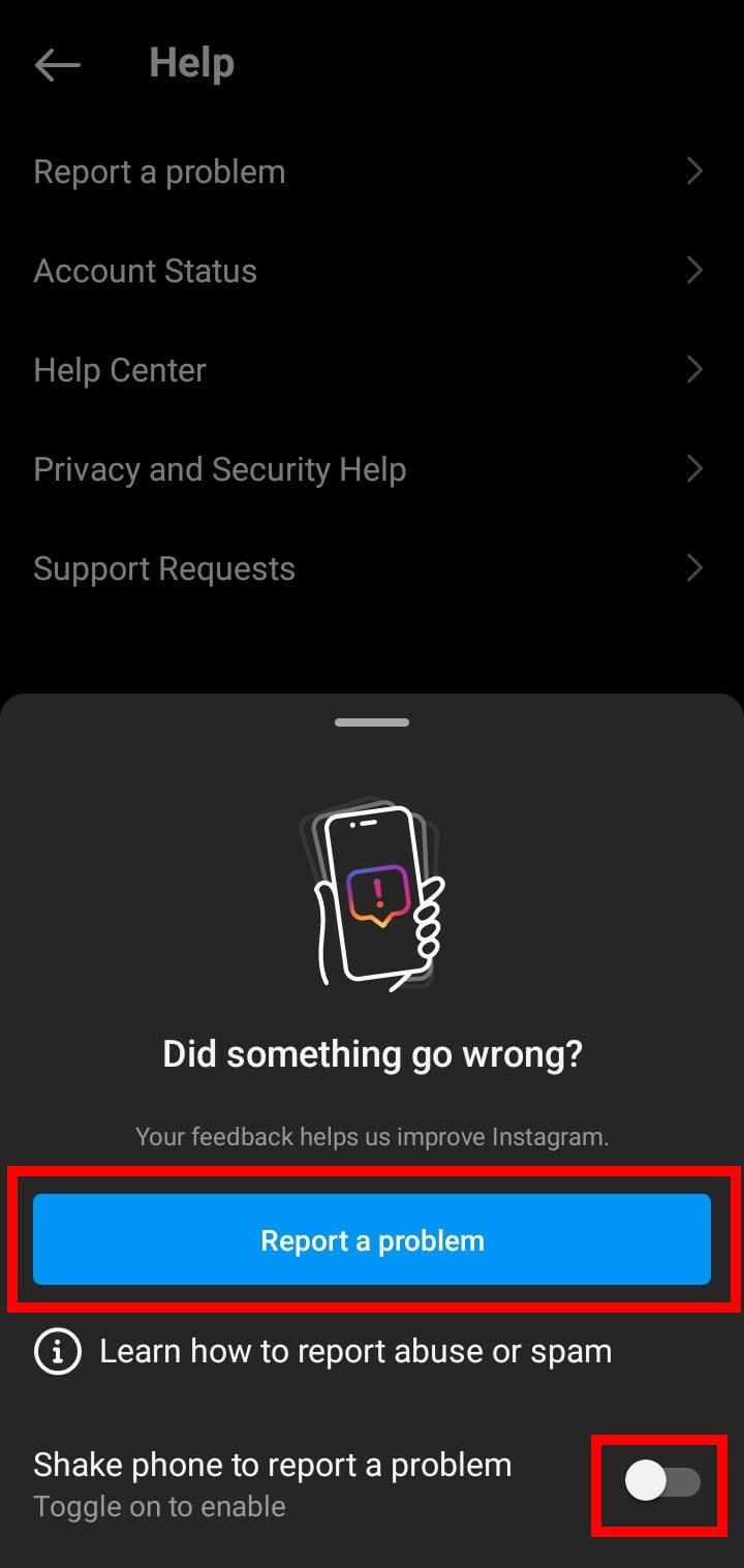 Disattiva Scuoti telefono per segnalare un problema. Quindi tocca Segnala un problema