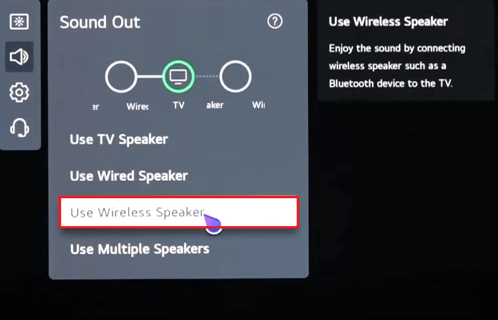 Seleziona Usa altoparlante wireless per connettere gli AirPods alla TV LG
