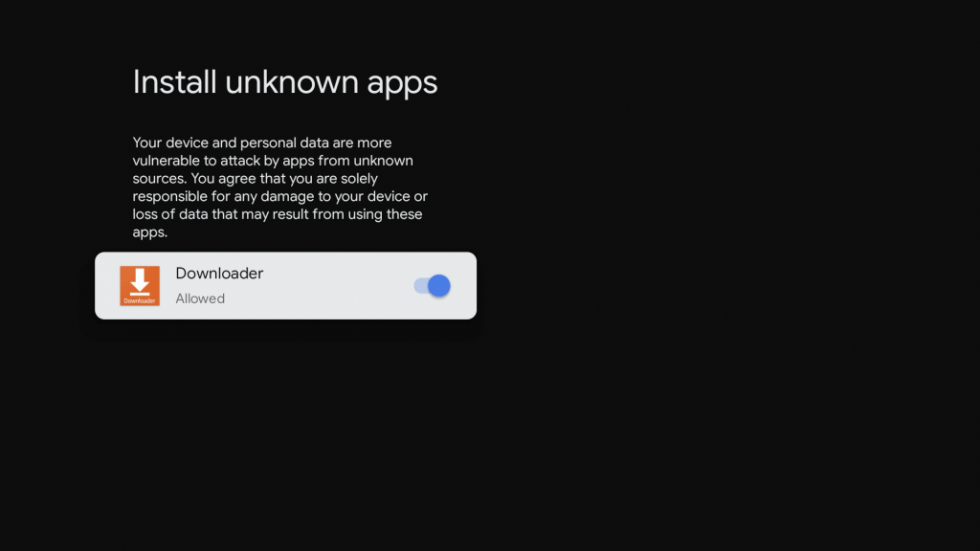 Consenti a Downloader di installare app sconosciute su Google TV