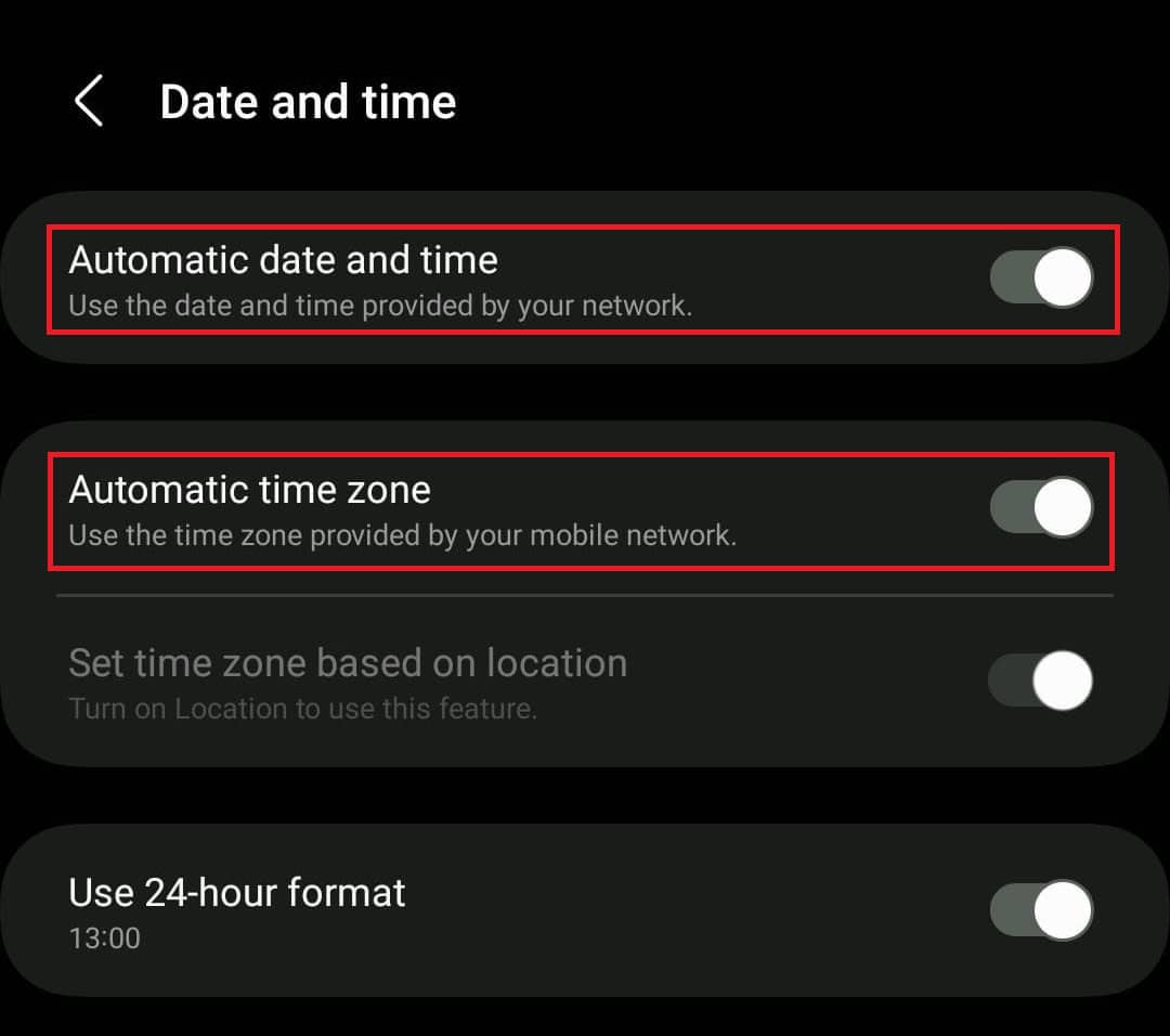 Attiva/disattiva Data e ora automatiche e Fuso orario automatico