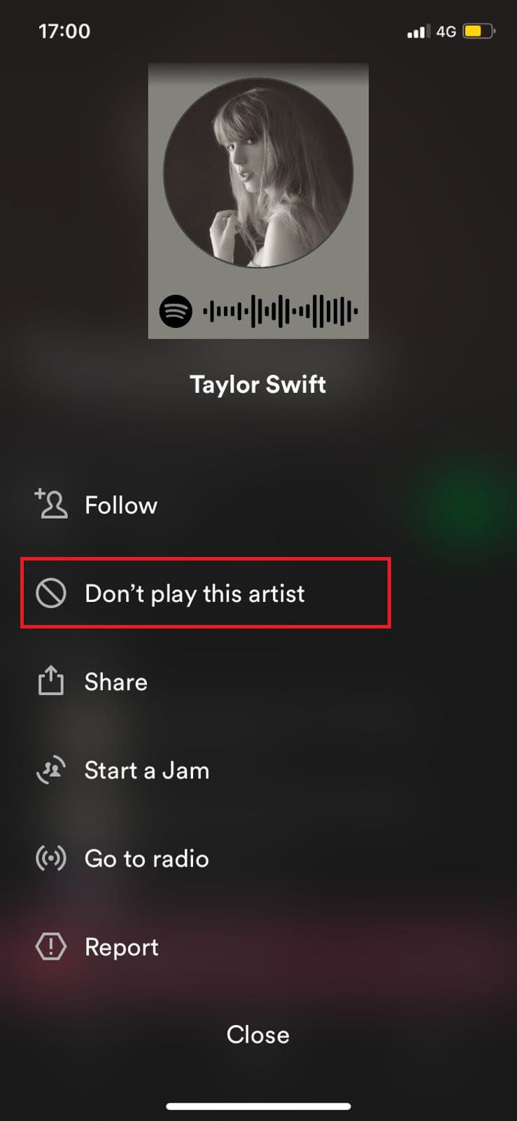 Seleziona Non riprodurre questo artista | Come bloccare un artista su Spotify