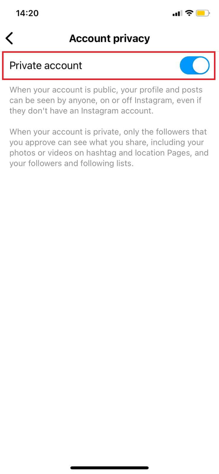 Attiva l'opzione per Account privato | Come nascondere l'elenco dei follower su Instagram