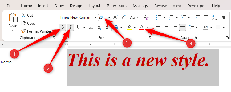 Testo formattato manualmente in Microsoft Word.