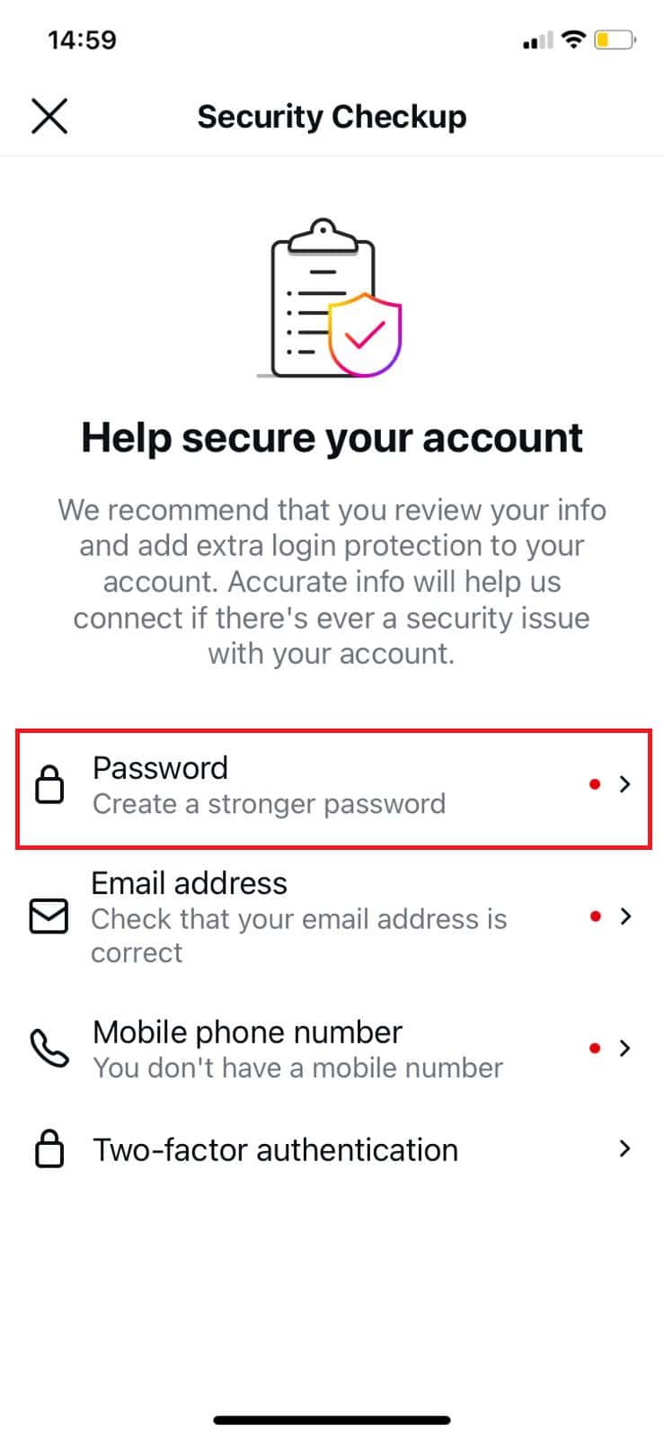 Tocca Password in Aiuta a proteggere il tuo account