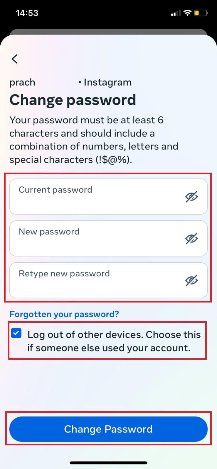 Tocca su Cambia password